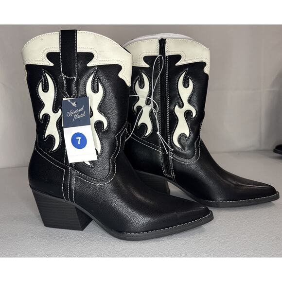 Universal Thread Black & White Women's Xena Western Cowgirl Boots size 7 - Picture 2 of 7